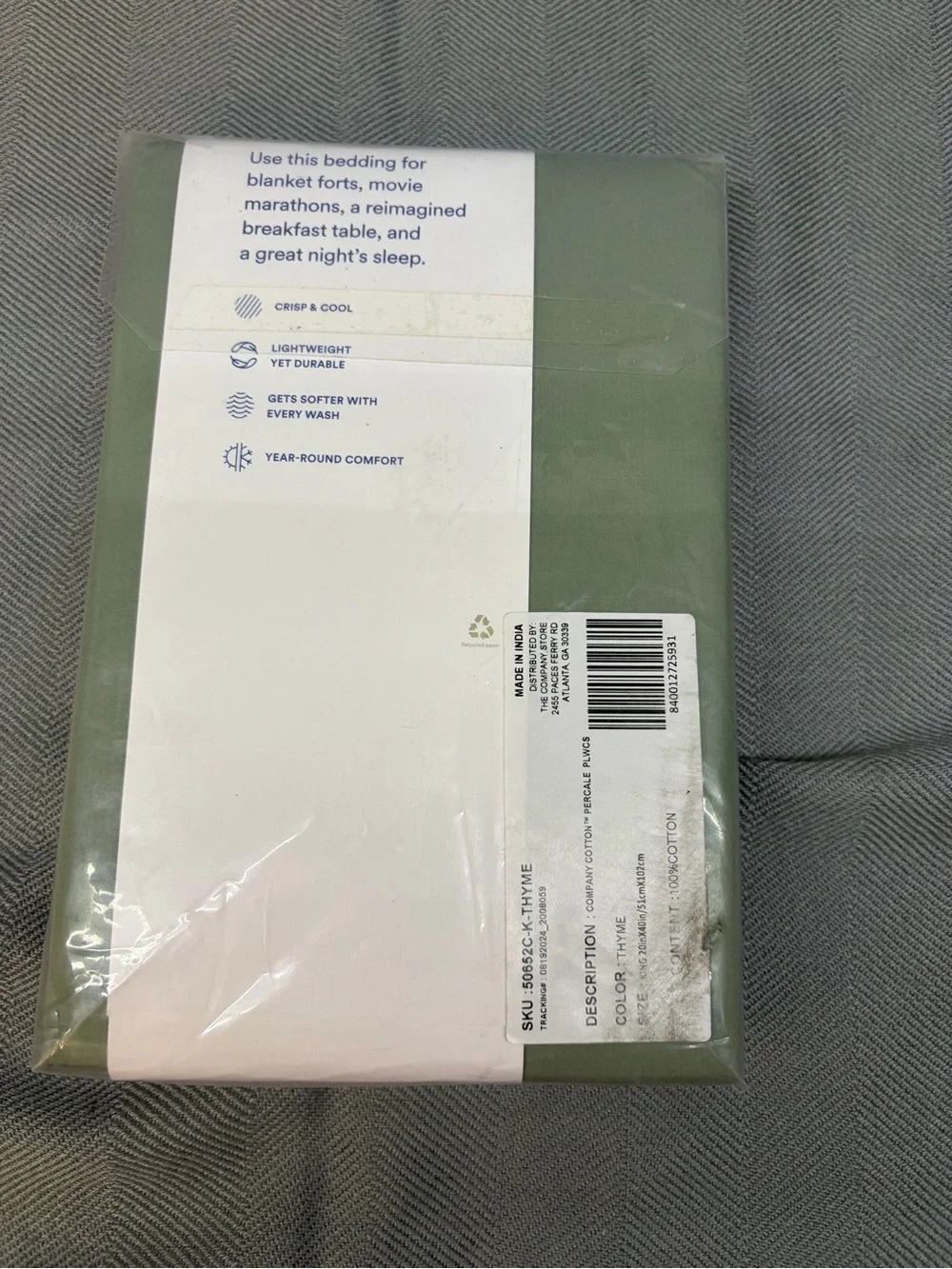 NWT the company store king size pillowcase 20“ x 40“ color is THYME